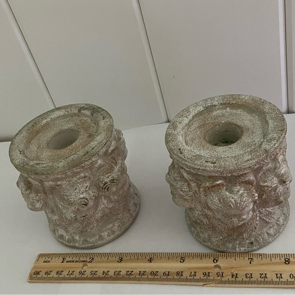 Vintage 3D Cherub face all around Candlestick Holder statue figurine 1980s 90s - Picture 5 of 13